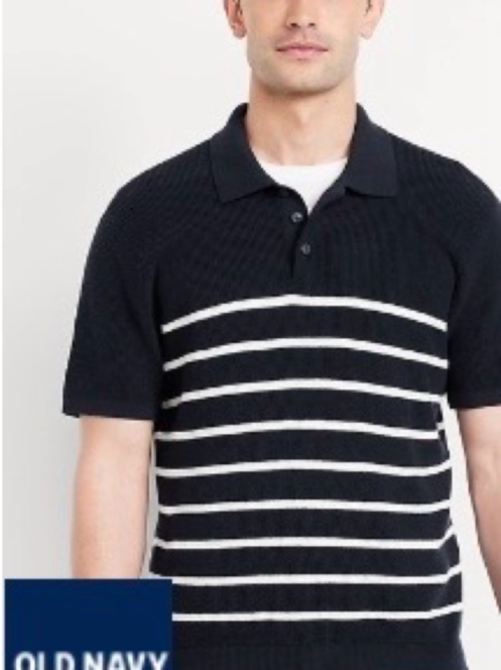 Old Navy Men’s Black Polo with White Horizontal Stripes